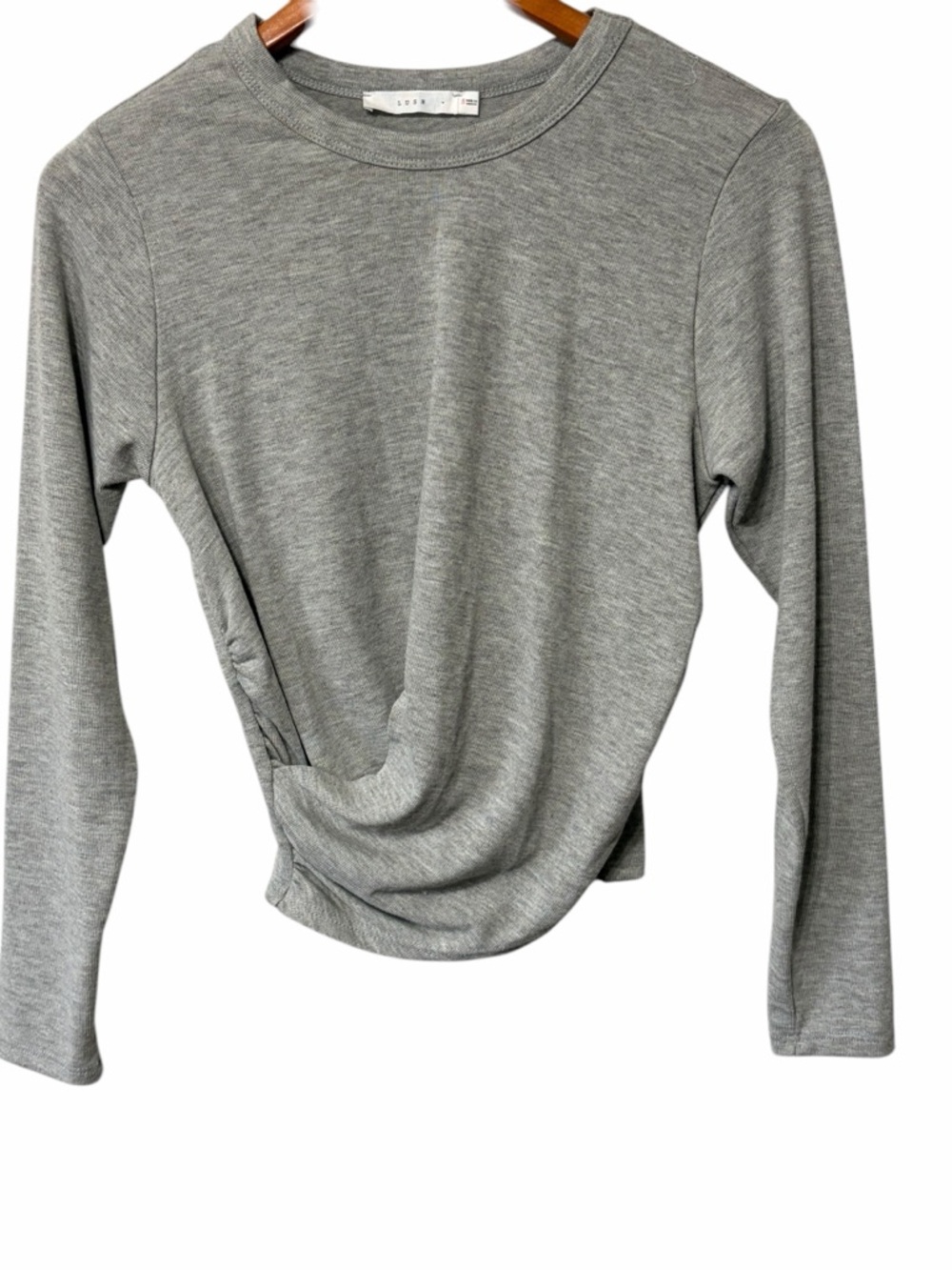 Lush Gray Twist-Hem Long Sleeve Top